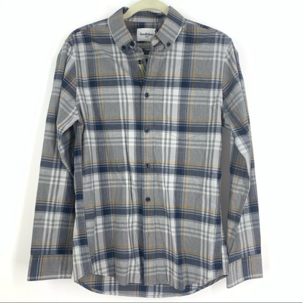 Goodfellow & Co Men's Long Sleeve Button Down Shirt, Gravel Gray Plaid, Size S